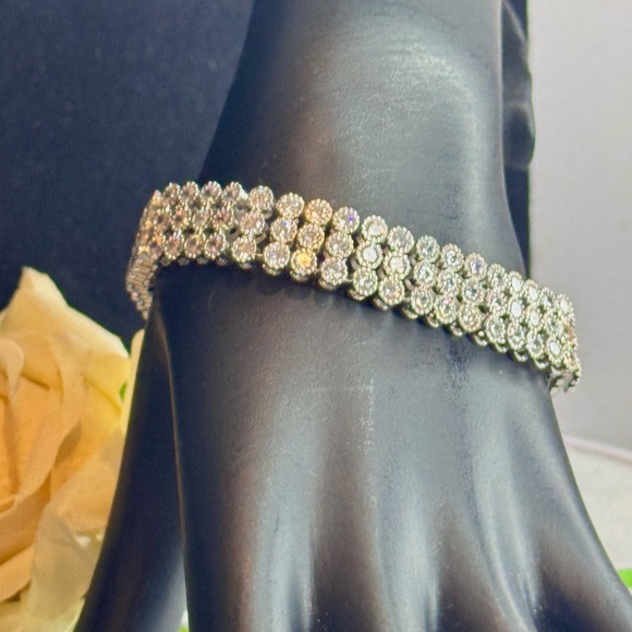 Triple Row Clear Crystal Tennis Bracelet Made With Swarovski Crystals - Picture 4 of 12